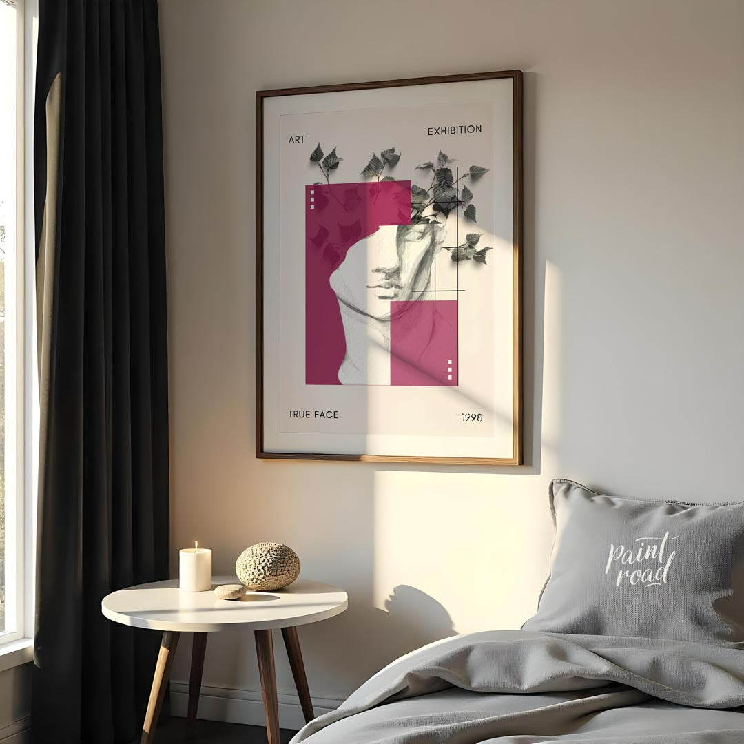 This sophisticated art print presents a striking and layered design, resembling a contemporary art … for bedroom