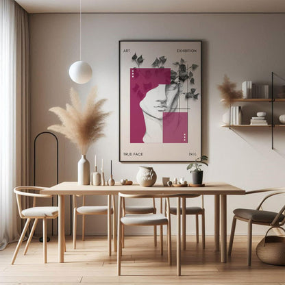 This sophisticated art print presents a striking and layered design, resembling a contemporary art … for dining room