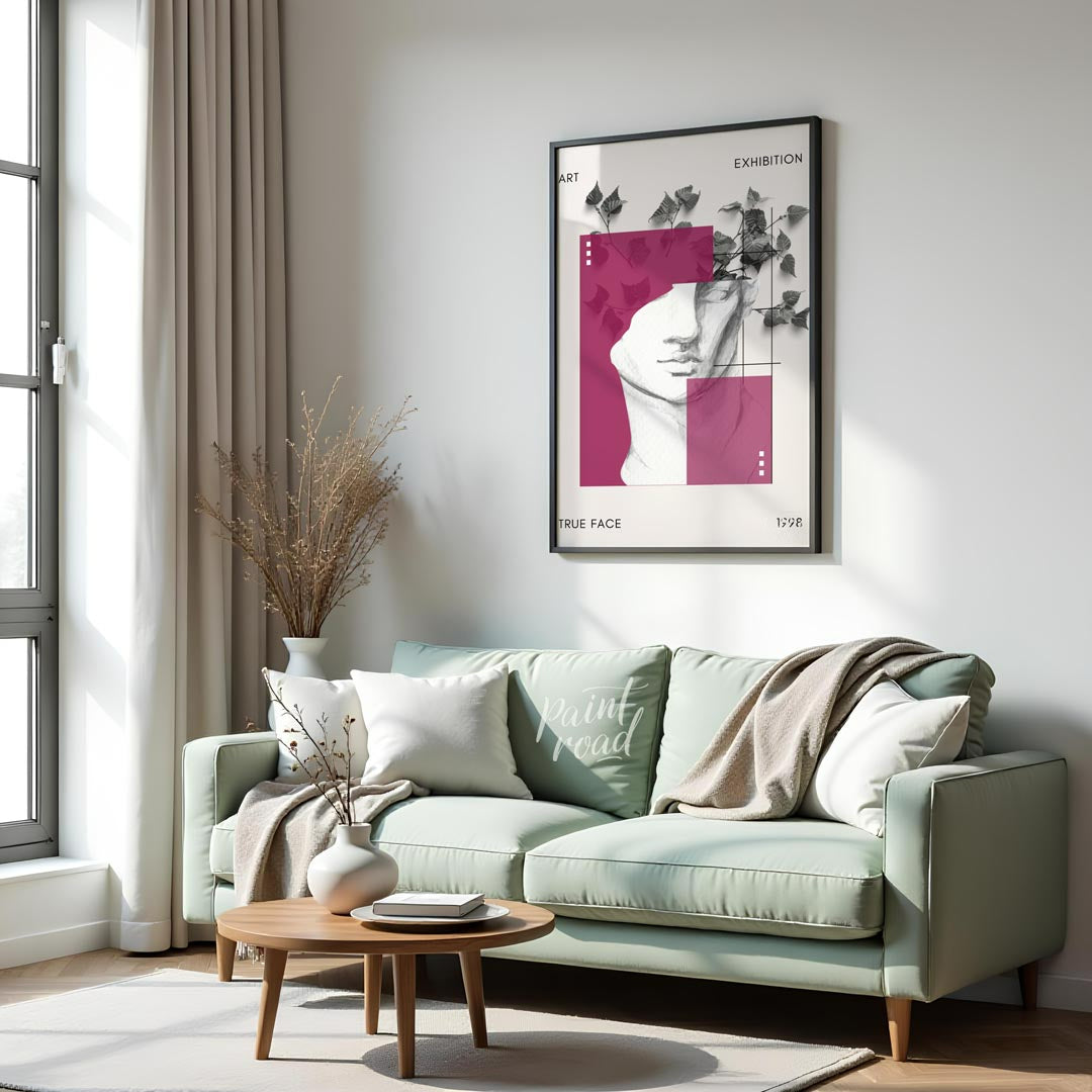 This sophisticated art print presents a striking and layered design, resembling a contemporary art … for living room