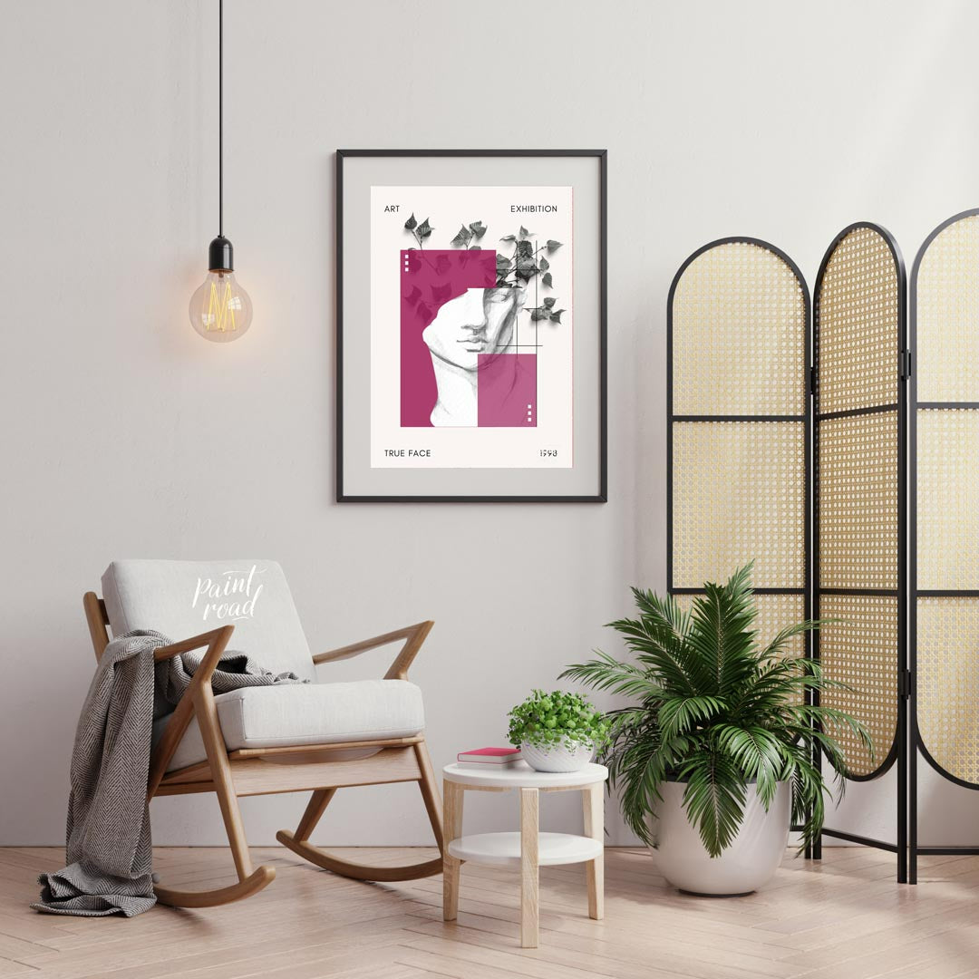 This sophisticated art print presents a striking and layered design, resembling a contemporary art … for living room