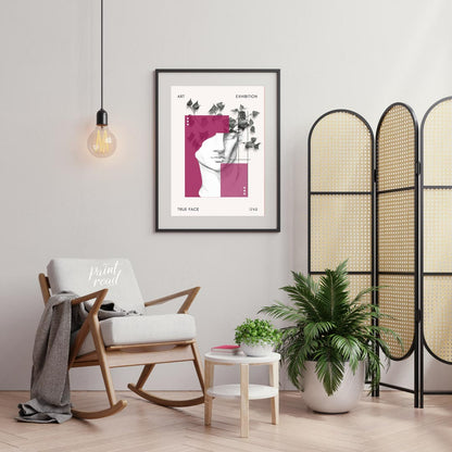 This sophisticated art print presents a striking and layered design, resembling a contemporary art … for living room