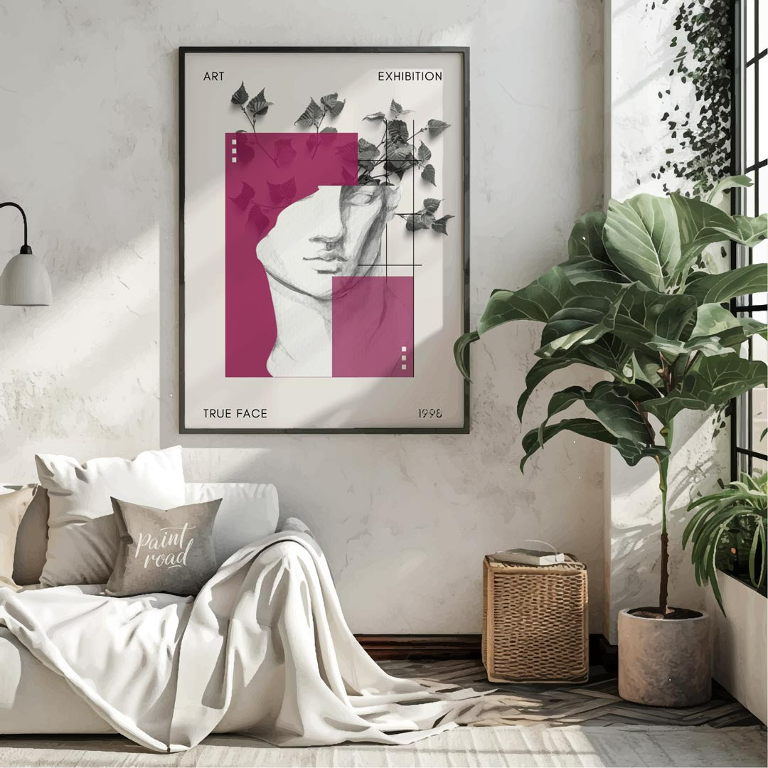 This sophisticated art print presents a striking and layered design, resembling a contemporary art … for living room