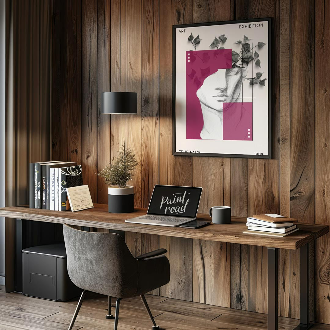 This sophisticated art print presents a striking and layered design, resembling a contemporary art … for office