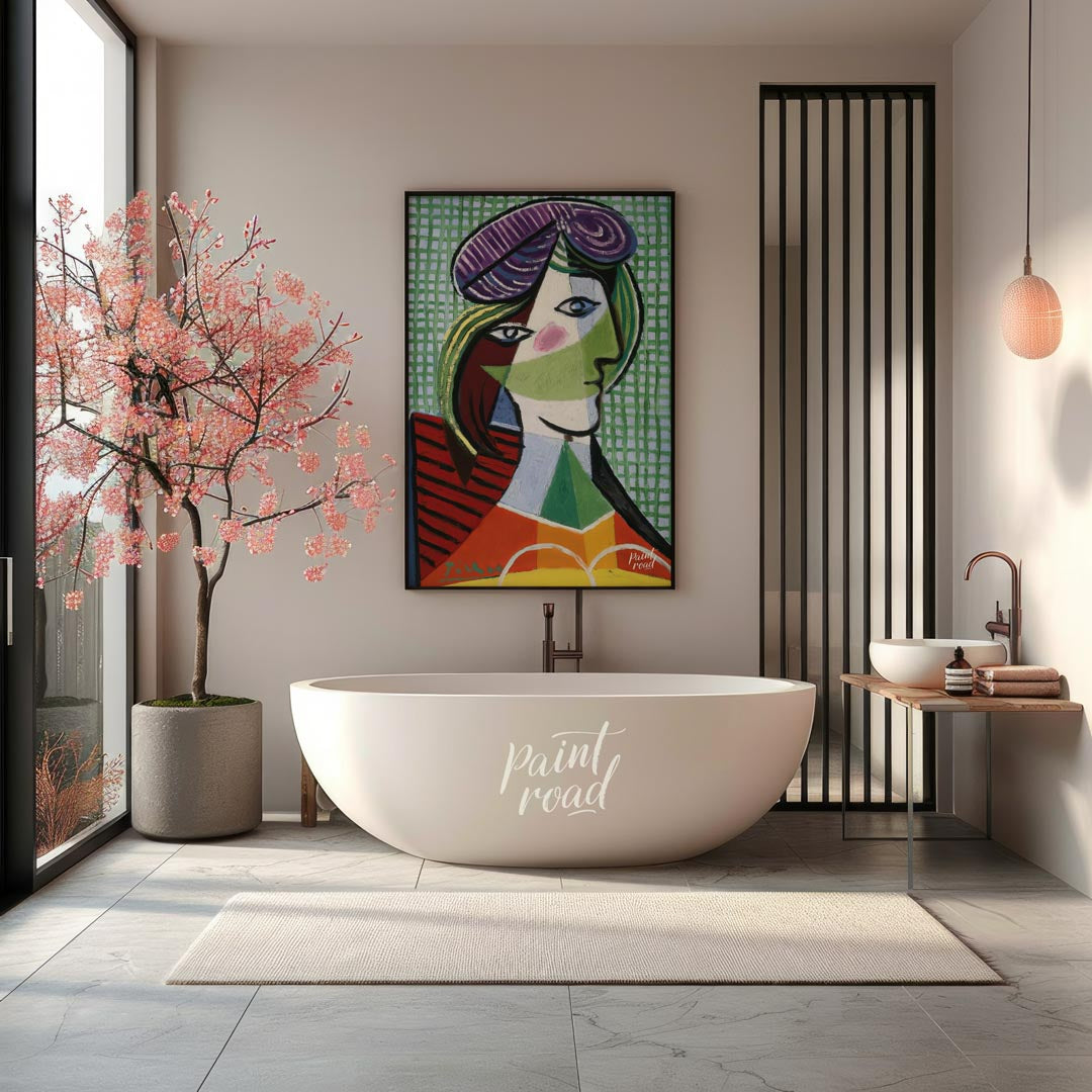 This vibrant and complex art print is Pablo Picasso’s “Tête de Femme” (Head of a Woman), a stunning… for bathroom