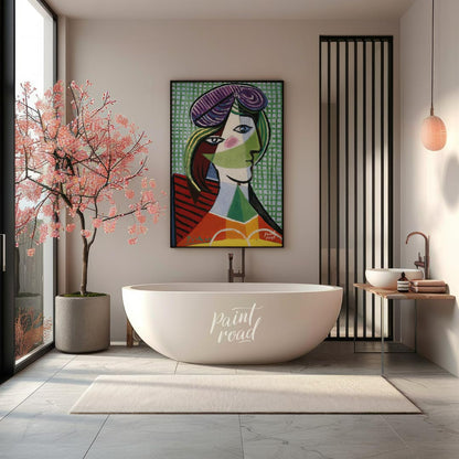 This vibrant and complex art print is Pablo Picasso’s “Tête de Femme” (Head of a Woman), a stunning… for bathroom