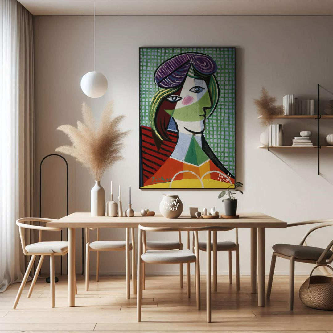 This vibrant and complex art print is Pablo Picasso’s “Tête de Femme” (Head of a Woman), a stunning… for dining room