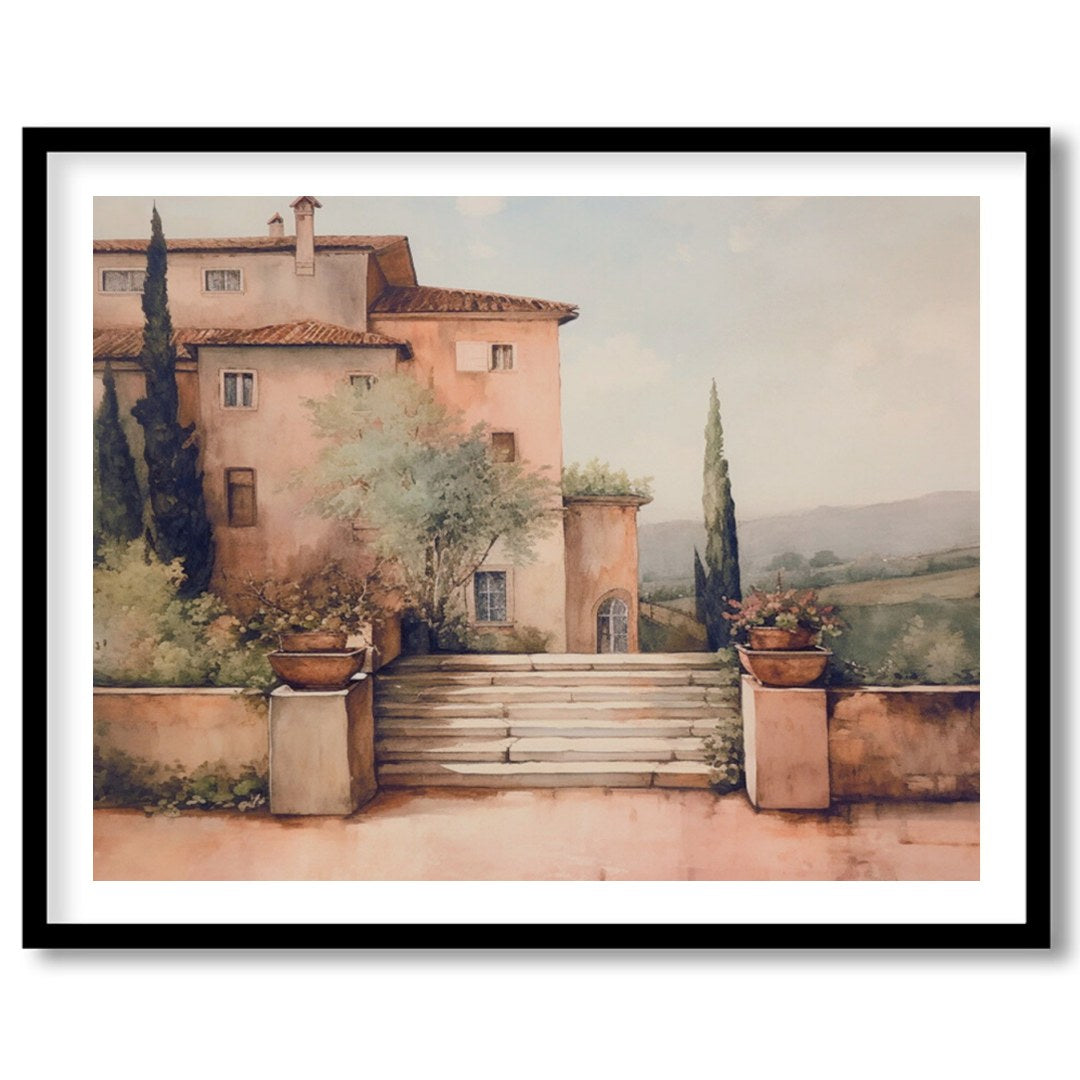 Embrace the serene beauty of Tuscany with this captivating artwork, featuring a sun-dappled villa for dwelling