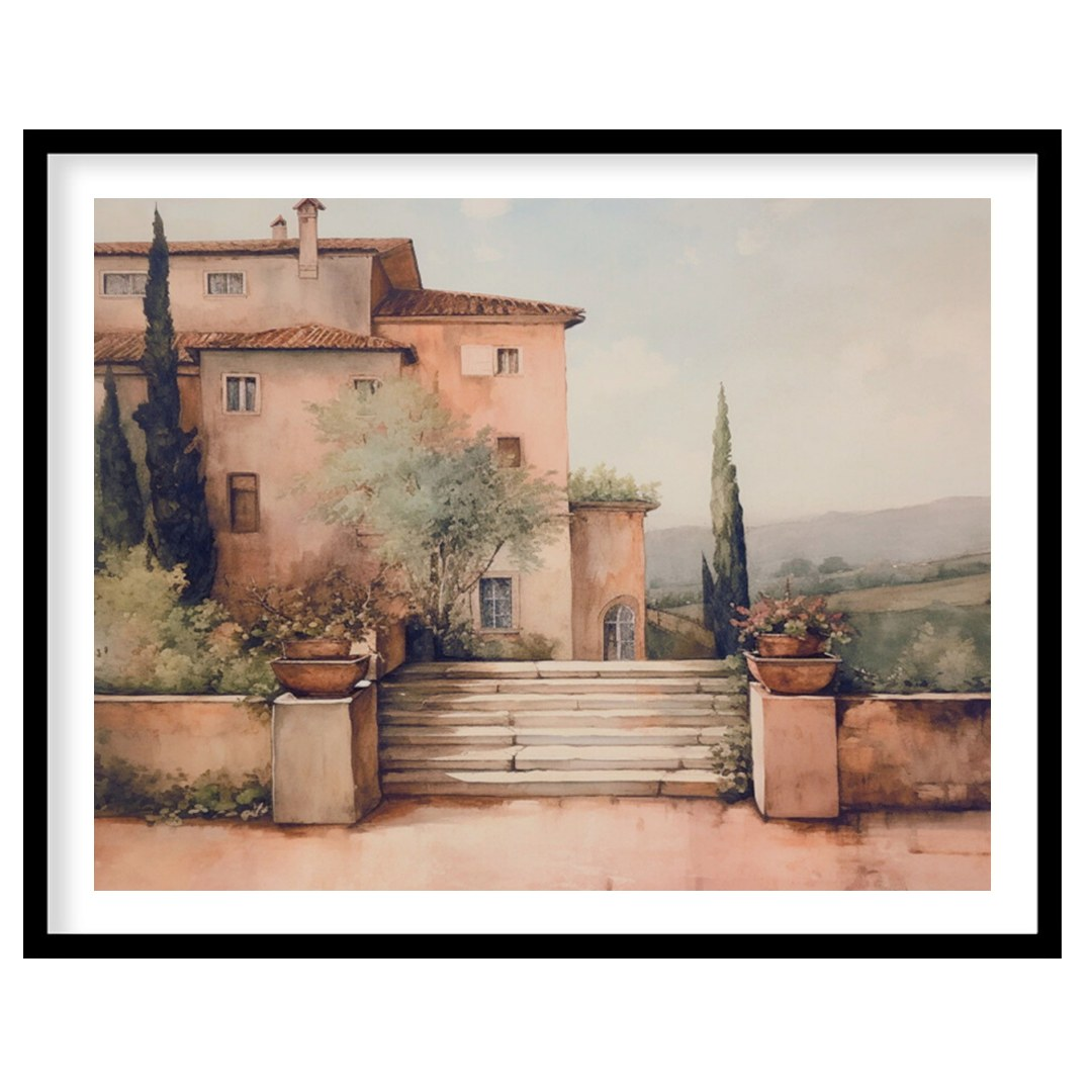 Embrace the serene beauty of Tuscany with this captivating artwork, featuring a sun-dappled villa for dwelling