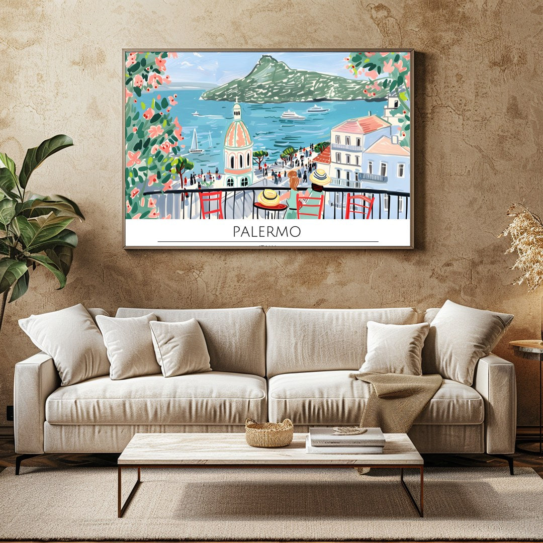 Capture the essence of a charming Tuscan coastal town with this colorful and lively wall art. for Family Room