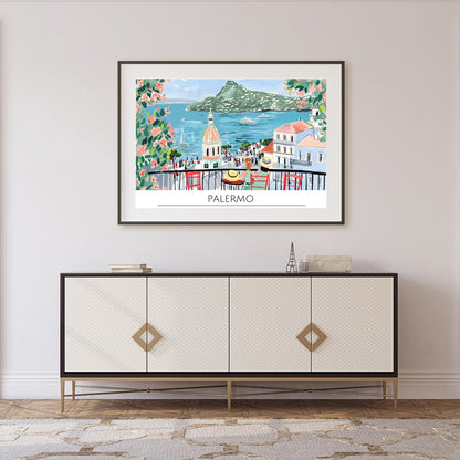 Capture the essence of a charming Tuscan coastal town with this colorful and lively wall art. for Foyer
