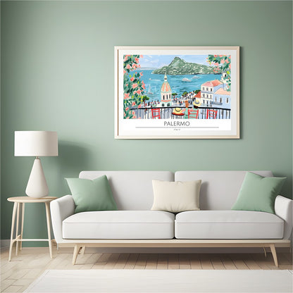 Capture the essence of a charming Tuscan coastal town with this colorful and lively wall art. for Hall