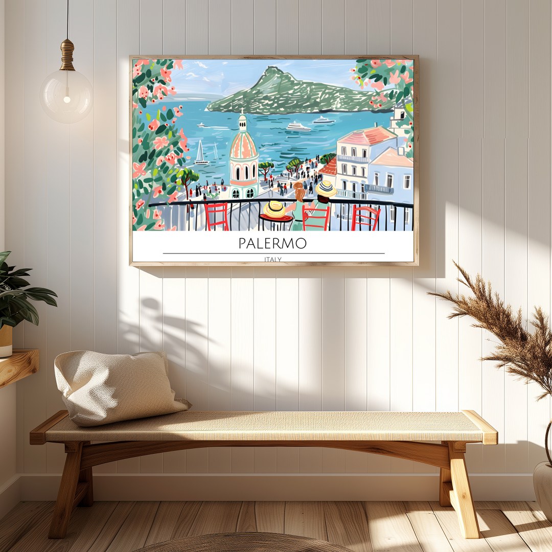 Capture the essence of a charming Tuscan coastal town with this colorful and lively wall art. for Hallway