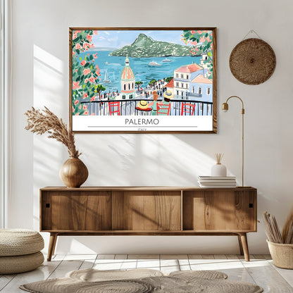 Capture the essence of a charming Tuscan coastal town with this colorful and lively wall art. for Sitting Area