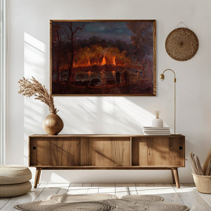 Immerse yourself in the captivating drama of this artwork, where fiery hues illuminate a tranquil for Sitting Area