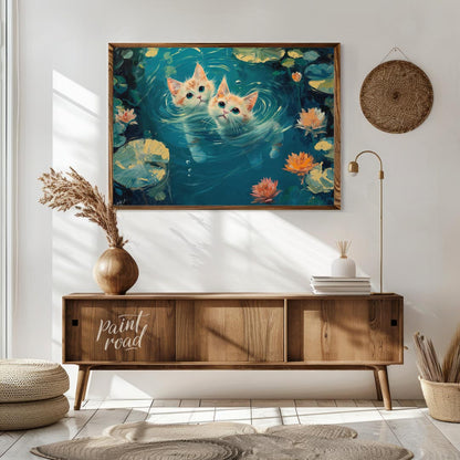 This enchanting oil painting showcases two adorable ginger and white kittens with striking blue-gre… for living room