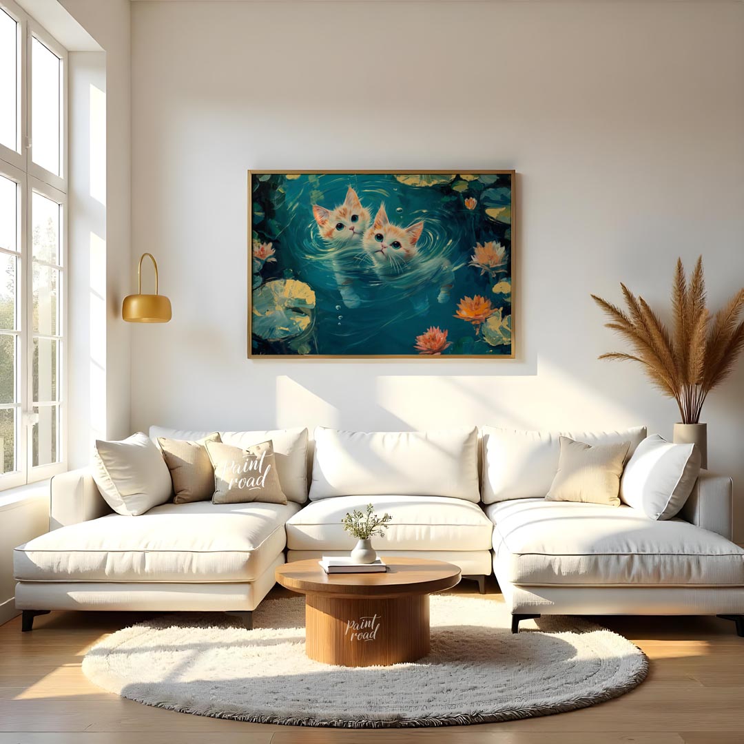 This enchanting oil painting showcases two adorable ginger and white kittens with striking blue-gre… for living room