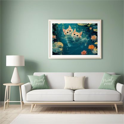 This enchanting oil painting showcases two adorable ginger and white kittens with striking blue-gre… for living room