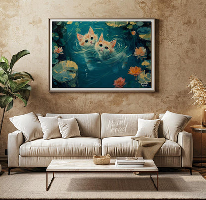 This enchanting oil painting showcases two adorable ginger and white kittens with striking blue-gre… for living room