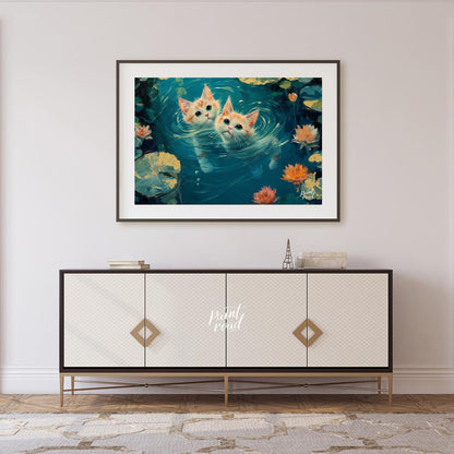 This enchanting oil painting showcases two adorable ginger and white kittens with striking blue-gre… for living room