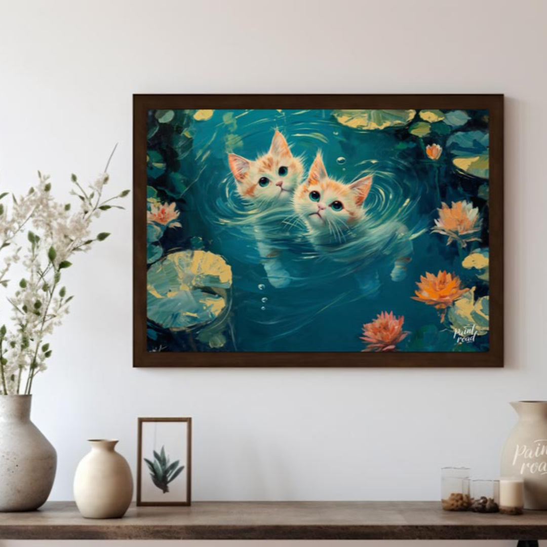 This enchanting oil painting showcases two adorable ginger and white kittens with striking blue-gre… for living room