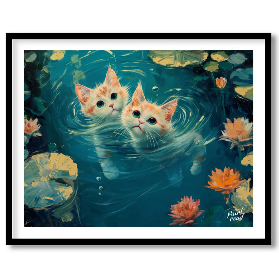 This enchanting oil painting showcases two adorable ginger and white kittens with striking blue-gre… for sweet home