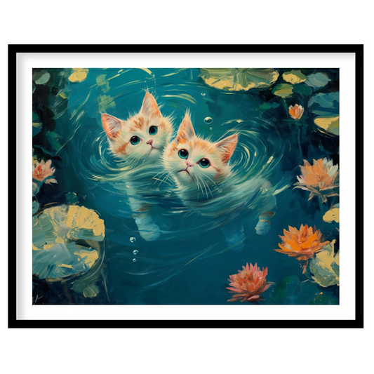 This enchanting oil painting showcases two adorable ginger and white kittens with striking blue-gre… for sweet home