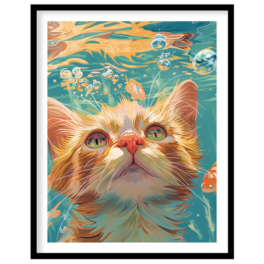 This captivating digital painting presents a unique perspective of a ginger cat looking upwards fro… for place