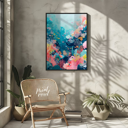 This beautiful painting captures the vibrant beauty of a coral reef teeming with life. A kaleidosco… for other