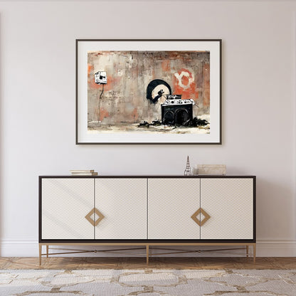 This captivating artwork blends urban street elements with a raw, abstract style. Bold contrasts for Foyer