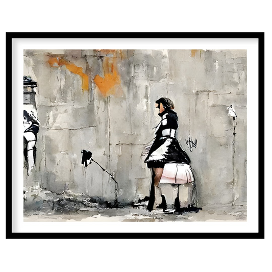 This captivating piece blends the raw essence of urban landscapes with a touch of human warmth. The for haven