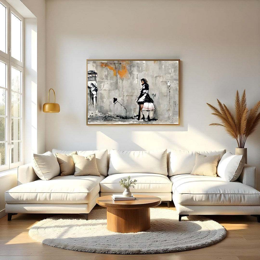 This captivating piece blends the raw essence of urban landscapes with a touch of human warmth. The for Living Room