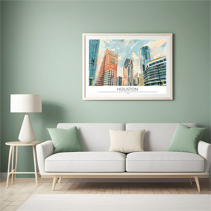 Experience the dynamic beauty of the Houston skyline with this captivating artwork. The sleek for Hall