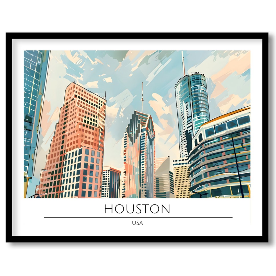 Experience the dynamic beauty of the Houston skyline with this captivating artwork. The sleek for home