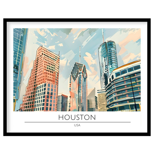 Experience the dynamic beauty of the Houston skyline with this captivating artwork. The sleek for home