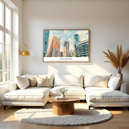Experience the dynamic beauty of the Houston skyline with this captivating artwork. The sleek for Living Room