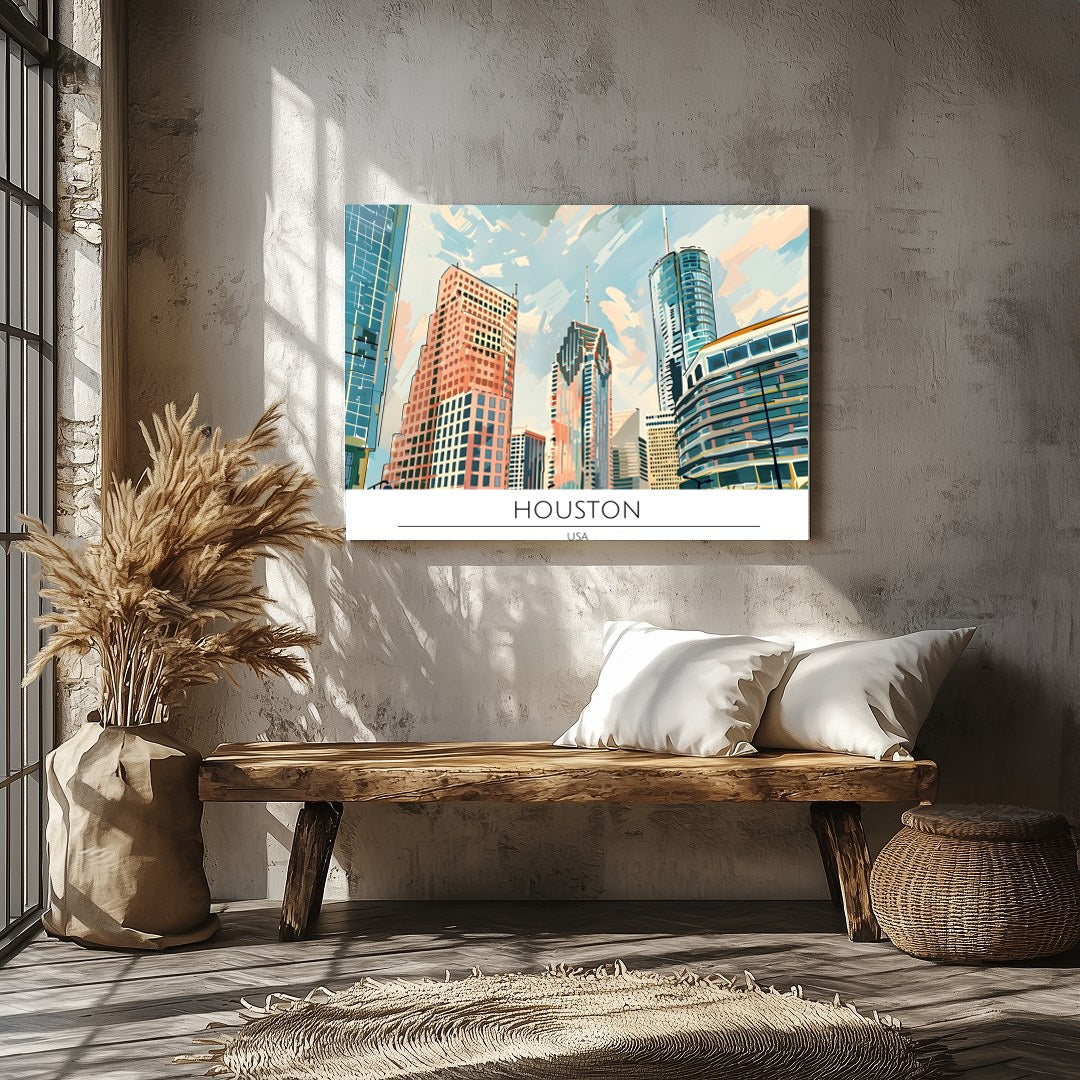 Experience the dynamic beauty of the Houston skyline with this captivating artwork. The sleek for Veranda