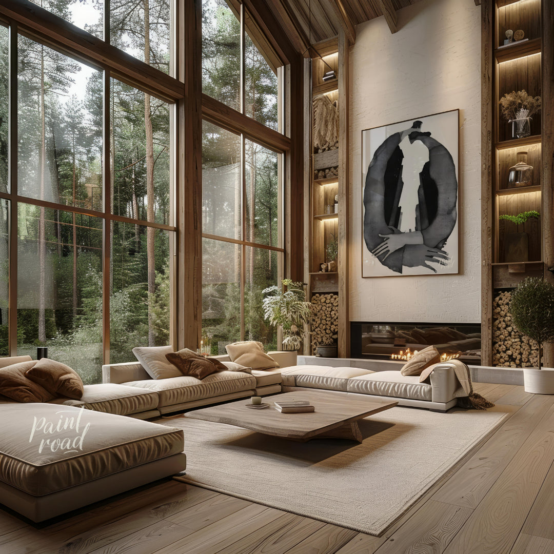 """Urban Embrace"" presents a surreal composition featuring human figures intertwined with urban ar… for living room