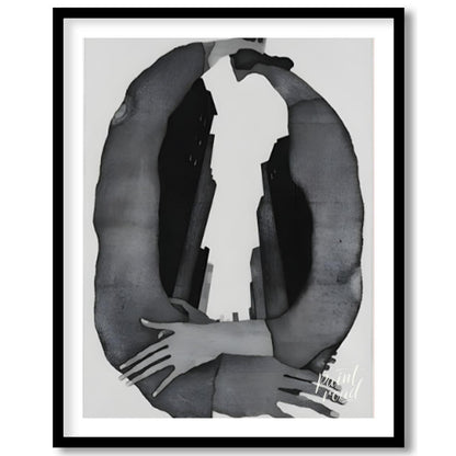 """Urban Embrace"" presents a surreal composition featuring human figures intertwined with urban ar… for room