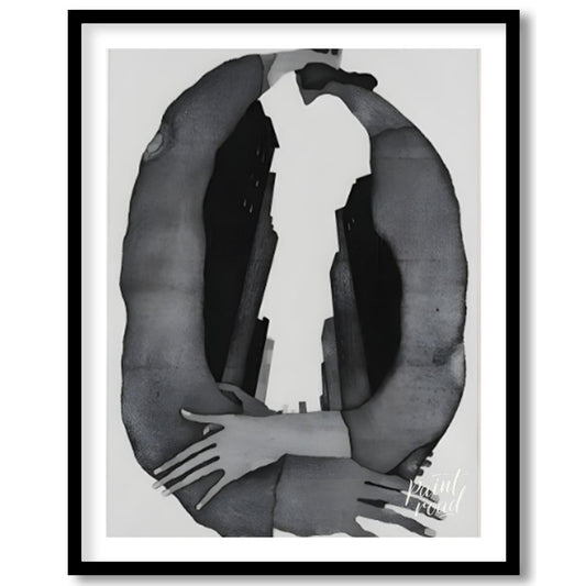 """Urban Embrace"" presents a surreal composition featuring human figures intertwined with urban ar… for room