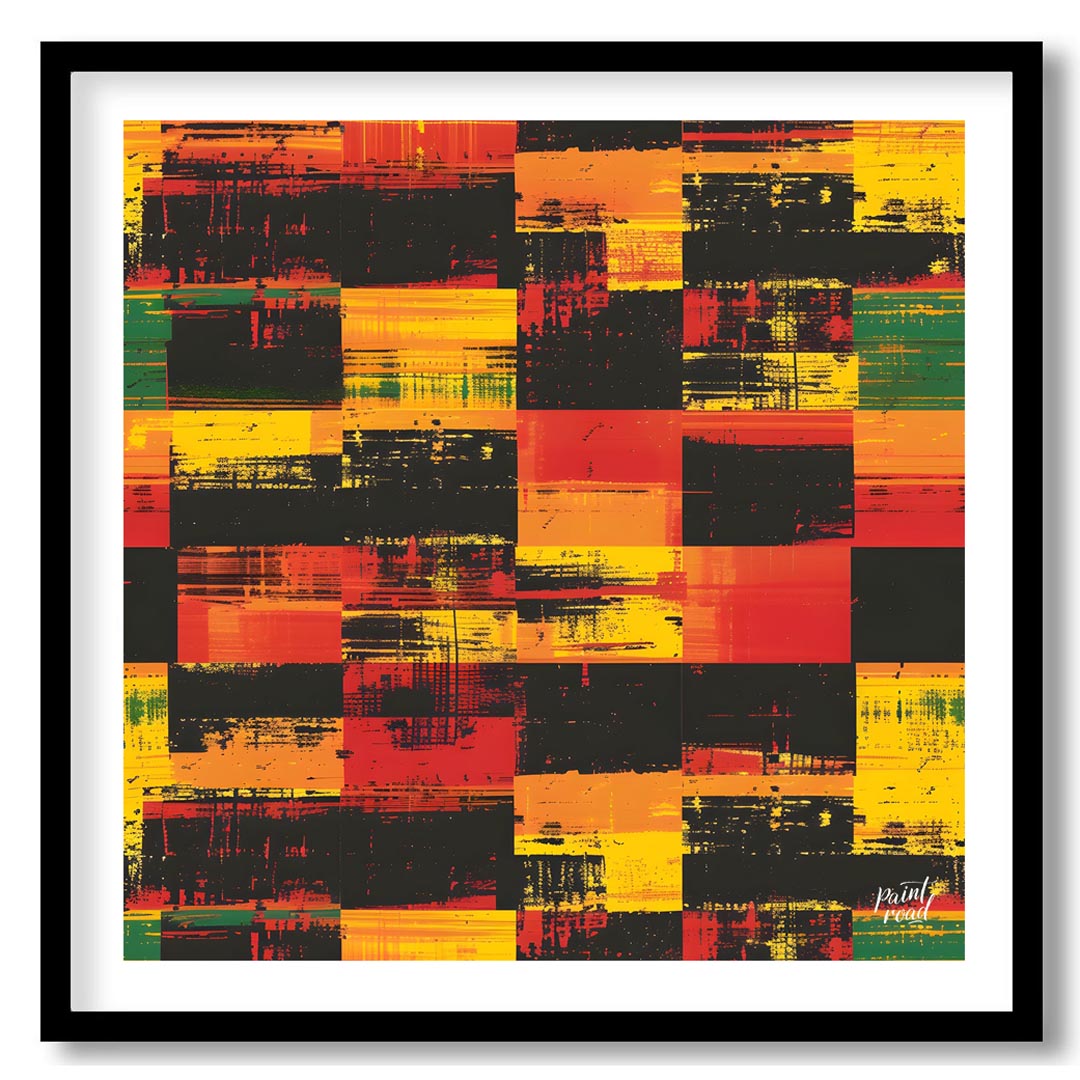 A vibrant and dynamic abstract artwork featuring a bold interplay of colors and textures. The artis… for abode
