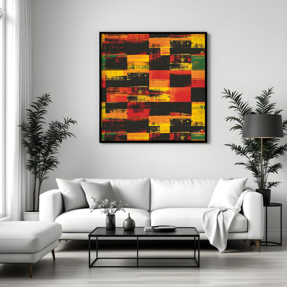 A vibrant and dynamic abstract artwork featuring a bold interplay of colors and textures. The artis… for living room