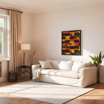 A vibrant and dynamic abstract artwork featuring a bold interplay of colors and textures. The artis… for living room