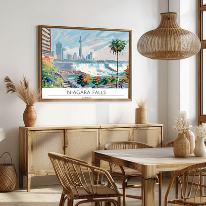 Experience the vibrant fusion of urban architecture and natural beauty with this stunning artwork. for Dining
