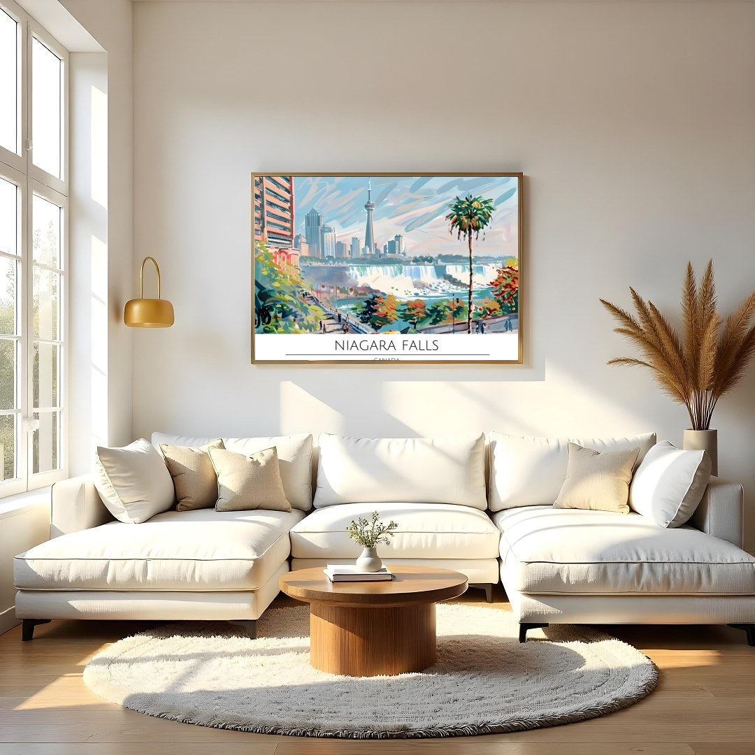 Experience the vibrant fusion of urban architecture and natural beauty with this stunning artwork. for Living Room