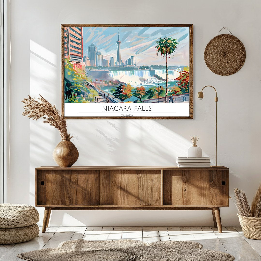Experience the vibrant fusion of urban architecture and natural beauty with this stunning artwork. for Sitting Area