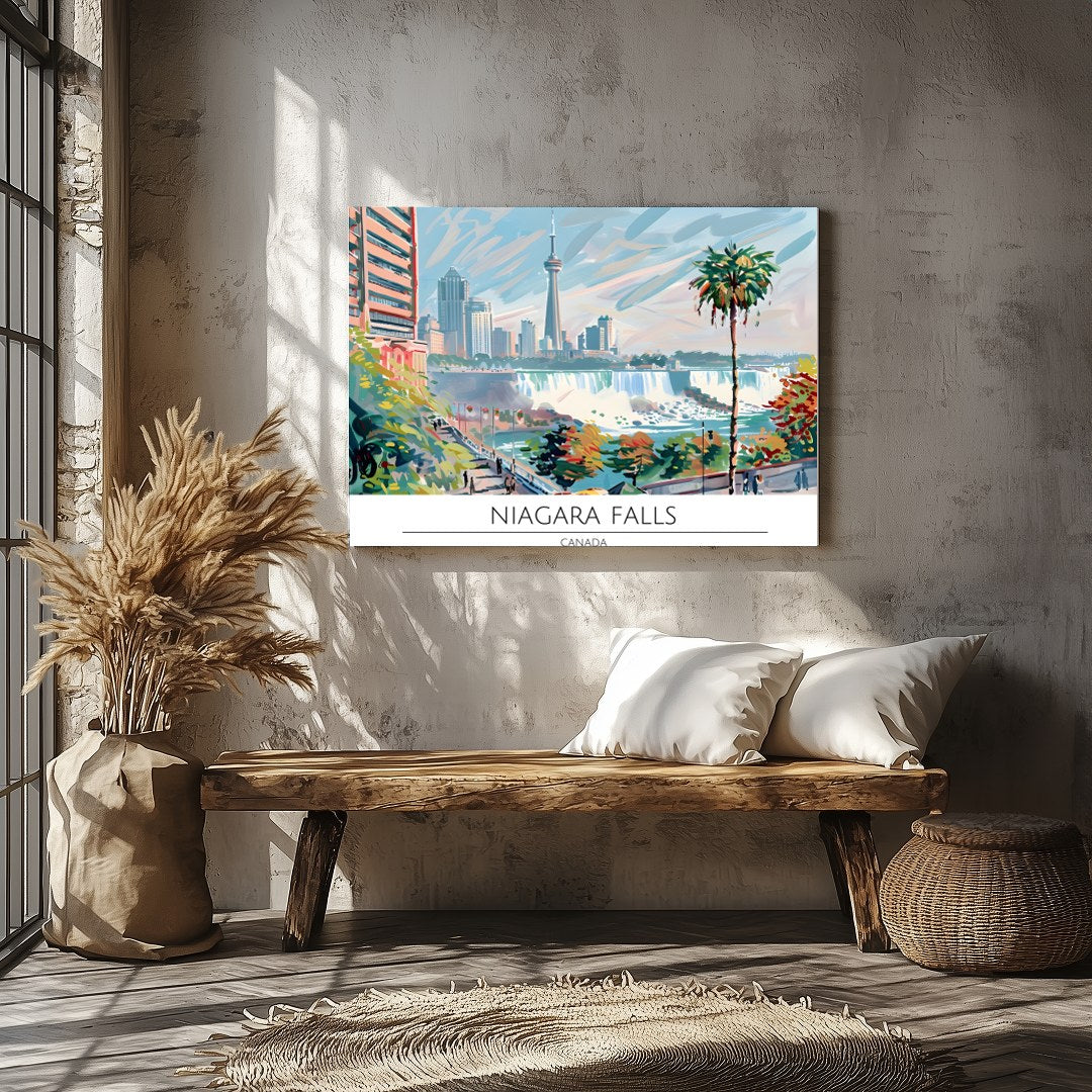 Experience the vibrant fusion of urban architecture and natural beauty with this stunning artwork. for Veranda