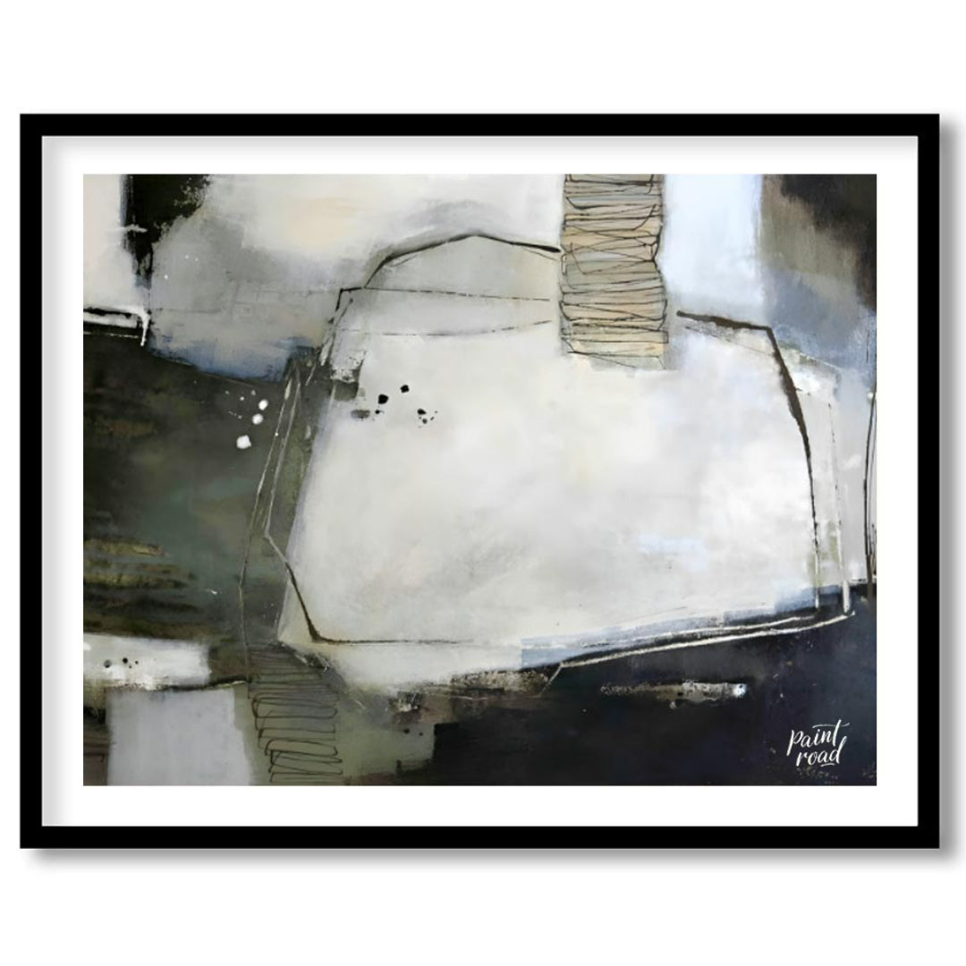 """Urban Scrawl"" presents a dynamic abstract composition with a raw, textural quality. The artwork… for abode
