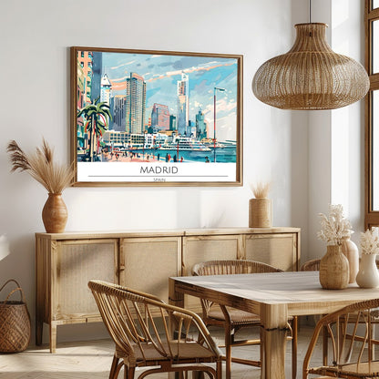 Capture the vibrant essence of Madrid with this captivating artwork showcasing the city's dynamic for Dining