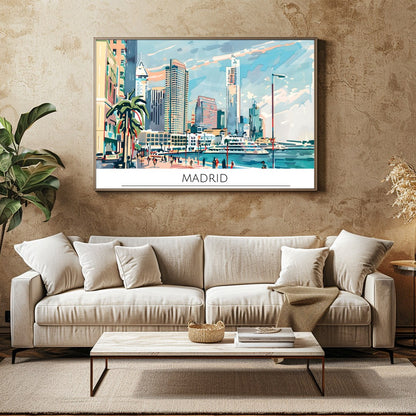 Capture the vibrant essence of Madrid with this captivating artwork showcasing the city's dynamic for Family Room