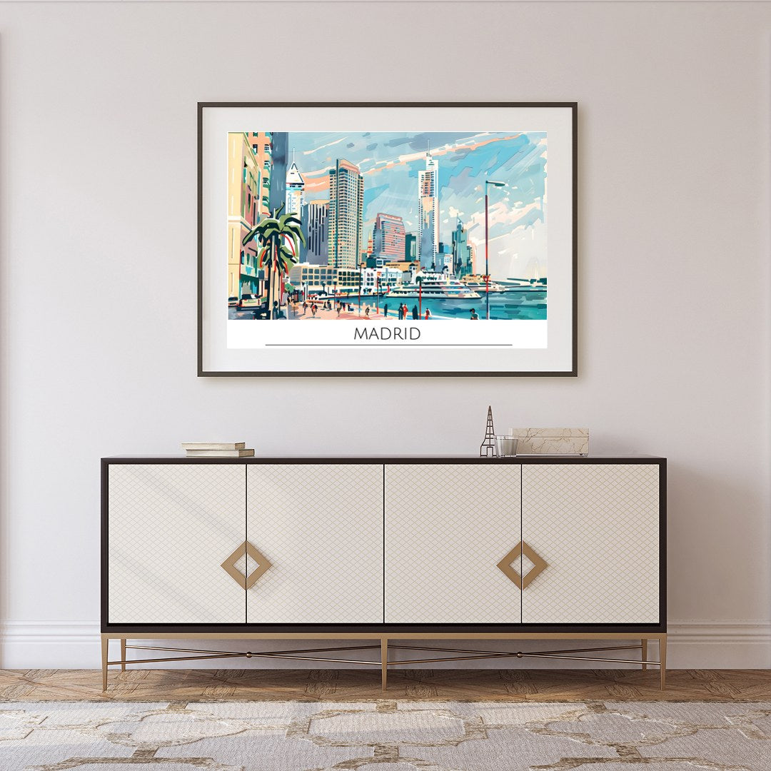 Capture the vibrant essence of Madrid with this captivating artwork showcasing the city's dynamic for Foyer